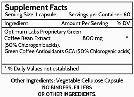 100% Pure Green Coffee Bean Extract 800mg with GCA®. Contains 50% Chlorogenic Acid, Natural Weight Loss Supplement. 60 Vegetarian Capsules