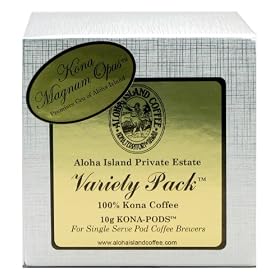 Aloha Island Coffee KONA-PODS - Variety Pack of our Premium Line - Kona Magnum Opus, 10 Gr 100% Pure Kona Coffee Pods, 12 Count Box