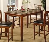 Counter Height Dining Table with Marble Inlaid Top in Cherry Finish
