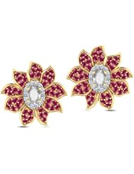 Diamond (0.22 Ct, IJ-SI), 18 Kt Yellow Gold Aster Stud Earrings