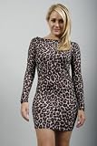 02L Womens Brown Leopard Print Bodycon Ladies Long Sleeved Party Dress Size 8-14 - Party - Evening - Animal print - Stretch