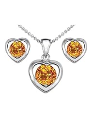 Original Star K (tm) Genuine Citrine Heart Earrings with Box Set matching Pendant in 925 Sterling Silver
