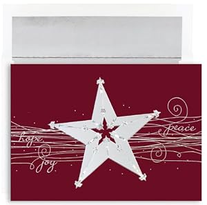 Silver Star On Burgundy Holiday Cards -