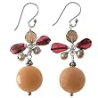 EXP Grey Freshwater Pearl Earrings With Garnet Teardrops, Orange Aventurine & Sterling Silver Beads