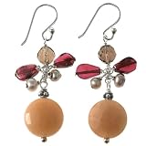 Grey Freshwater Pearl Earrings With Garnet Teardrops, Orange Aventurine & Sterling Silver Beads