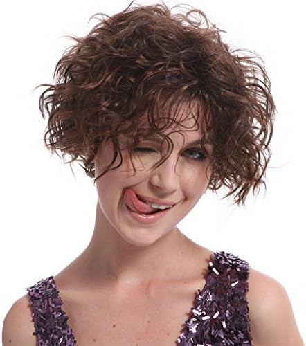 CHICOME Sexy Short Curly Brown with Light Auburn highlights Fluffy Layered Kanekalon Fiber Full Wig