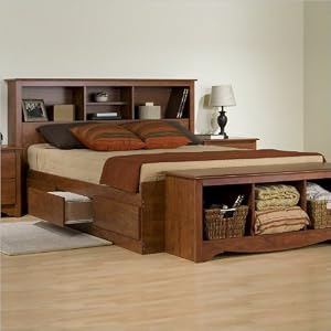 Click Here For Cheap Prepac Monterey Cherry Double / Full Bookcase Platform Storage Bed For Sale