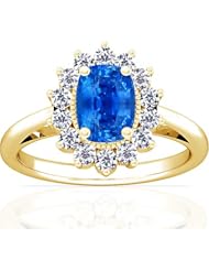 14K Yellow Gold Cushion Cut Blue Sapphire Ring With Sidestones