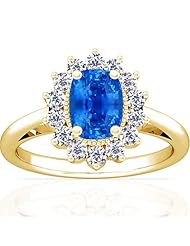 18K Yellow Gold Cushion Cut Blue Sapphire Ring With Sidestones