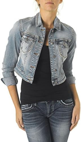 Silver Jean Co. Ladies Cropped Denim Jacket (Large, Light Wash)