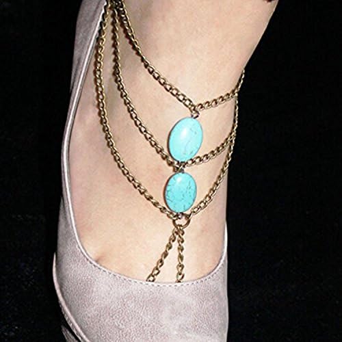 Ddyes Womens Sexy Beach Turquoise Barefoot Sandal High Heels Chain Anklet