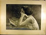 1902 PORTRAIT PAINTING LADY HISTORY BOOK READING FRENCH