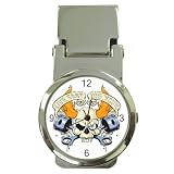 Money Clip Watch of Live Fast Die Young Skull Flames and Pistons (Harley Davidson, Hog, Motorcycle Riding, Bike Riding, West Coast Choppers, Orange County Choppers, American Chopper)