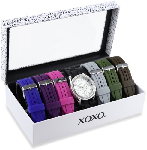 XOXO Womens XO9028 Seven Color Silicone Rubber Interchangeable Strap Set Watch