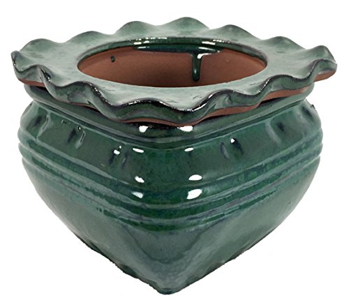 Scallop Square Self Watering Glazed Ceramic Pot - Forest Green - 5.3