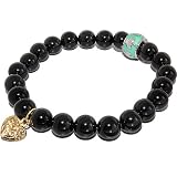 Onyx Stretch Bracelet with IOANNES PAULUS II-PAPAL PORTRAIT Charm & Stainless Steel Bead Accent