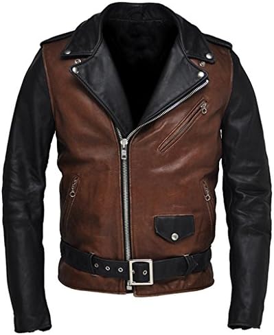SkinOutfit Men's Stylish Slimfit Lambskin Motorcycle Biker Leather Jacket MJ 389 Black &amp; Tan XXL