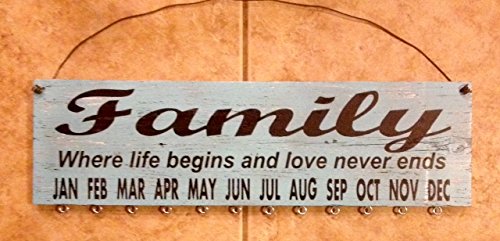 Birthday Board - Family Where life begins and love never ends - Light Blue Sign with Black Letters