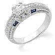 14K White Gold Sapphire and Diamond Engagement Ring Semimount - CENTER STONE NOT INCLUDED