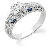 14K White Gold Sapphire and Diamond Engagement Ring Semimount - CENTER STONE NOT INCLUDED