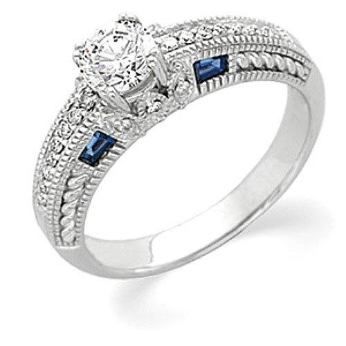 14K White Gold Sapphire and Diamond Engagement Ring Semimount - CENTER STONE NOT INCLUDED