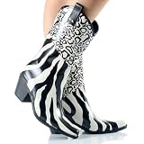 Black & White Leopard Zebra Cheetah Print Ladies Western Cowboy Rubber Rain Boots Size 6 Black & White Leopard Zebra Cheetah Print Ladies Western Cowboy Rubber Rain Boots Size 6