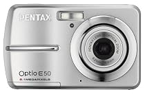 Pentax Optio E50 Digitalkamera (8 Megapixel, 3-fach opt. Zoom, 6,1 cm (2,4 Zoll) Display) silber inkl. original Pentax-Nylontasche und 1GB SD-Karte