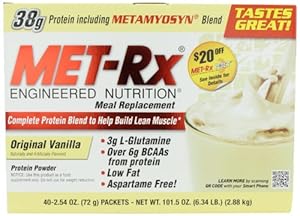 MET-Rx Meal Replacement Powder Boxed - Original Vanilla, 2.54 Ounce, 40-Count Packets