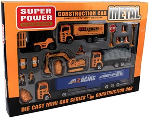 18 Pcs Pull Back Truck Model Car excavator Alloy Metal & Plastic Toy Cars for Children Gift for Boys