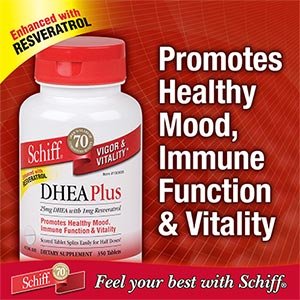 Schiff DHEA Plus Enhanced With Resveratrol 25 mg DHEA with 1 mg Resveratrol, 350 Tablets
