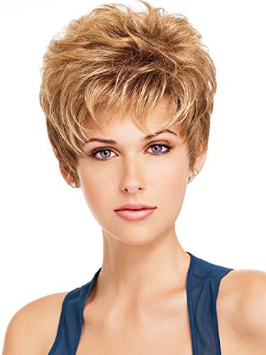 HI GIRL Golden Blonde Boycuts Short Straight Trendy Lady's Hair Wig for Wome
