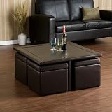5pc Coffee Table with Storage Ottomans Set in Dark Chocolate Finish