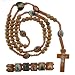 Carved Medium Brown Color Wooden Rosary Wood with Photographs - Includes Matching Bracelet
