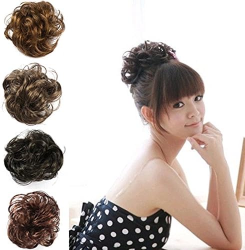 Women Sweet Bud Ponytail Wavy Fake Hair Extension Bride Bun Hairpiece Scrunchie