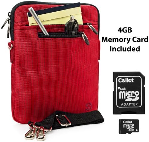 RED Mighty Nylon Jacket Slim Compact Protective Sleeve Shoulder Bag Case with accessories For Creative ZiiO 10-Inch Wireless Entertainment Tablet Android OS High Performance with Keyboard + Expand your memory with our 4GB Micro SD Card also includes an SD Adaptor