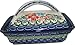 Polish Pottery Ceramika Boleslawiec, 0352/238, Butter Dish Deep, 2 Cubes, Royal Blue Patterns with Red Cornflower and Blue Butterflies Motif