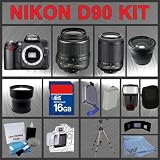 Nikon D90 SLR Digital Camera with 18-55mm VR Lens and 55-200mm VR Lens + Huge Accessories Package Including Wide Angle Macro Lens + Telephoto Lens + 16gb SDHC Memory Card + Hi-Speed SD Card Reader + Digital Flash + Extended Life Battery + Tripod + LCD Lens Cleaner Kit + LCD Screen Protectors + Memory Card Wallet + Carrying Case + Cleaning Cloth