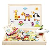 Lewo Magnetic Board Games Multi-function Chalkboard Easel Wooden Toys Dry Erase Board Animals Puzzle Games for Kids