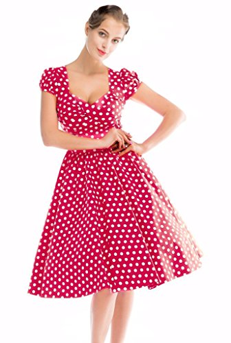 アイキーパー（Eyekepper） ワンピース スイングドレス 全4色 50年代 ヴィンテージ風 ドット柄 深Vネック フレアー 結婚式 お呼ばれ パーティー カジュアル デート オフィス カクテルドレス レディース