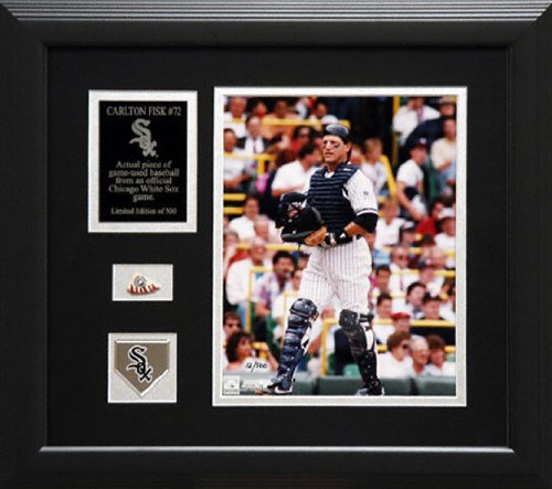 Carlton Fisk Chicago White Sox Framed Photograph with Team Medallion and Game Used Baseball Piece