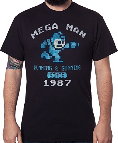 Men's Mega Man Running and Gunning Since 1987 Vintage T-Shirt Black Large
