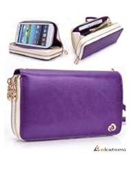 [RunWay] PURPLE & WHITE / Apple iPhone 5 5G / 5s Premium PU Leather Phone Case with Shell / Womens Wallet Wrist-let Clutch. Bonus Ekatomi Screen Cleaner