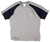 adidas Mens Essential 3 Stripe Crew Neck T-Shirt Grey Small