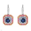 Earrings With 2.30ctw Precious Stones - Genuine Diamonds, Sapphires Beautifully Crafted in 18K Two tone Gold. Total item weight 6.1g Length 24mm