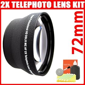 72mm High Quality 2x Telephoto Lens + Lens Cleaning Kit for Canon EOS 40D 50D (EF 28-135mm)