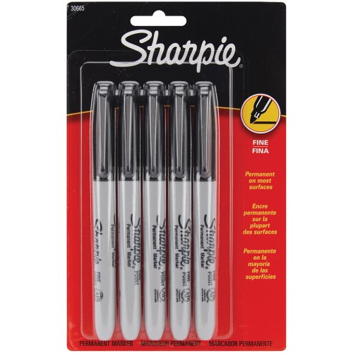 Sharpie Permanent Marker, Fine Point, Black, Pack of 5