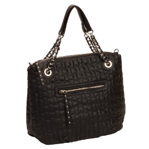 Black Quilted Chain Handbag Bag w/ Removable Crossbody Shoulder Strap