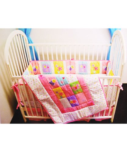 Luvable Friends Girls 4 Piece Garden Bedding Set, Multi, One Size