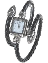 AplusElek Stylish Knitting Faux Leather Rope Slim Women Bracelet Watch Elegant - Black