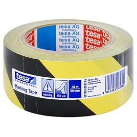 Tesa Black And Yellow Hazard Warning Floor And Lane Marking Tape, 50 mm x 33 m